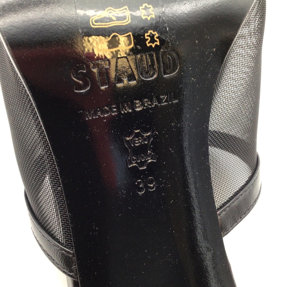 STAUD Alessandra Heel Black Mesh Square Toe Block Heel Mules Size EU 39 US 9 NEW - Picture 6 of 7